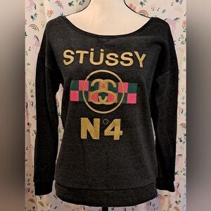 EUC Rare Y2K Stussy × Gucci Graphic Casual Warm Winter Sweater Shirt Top SZ S/M